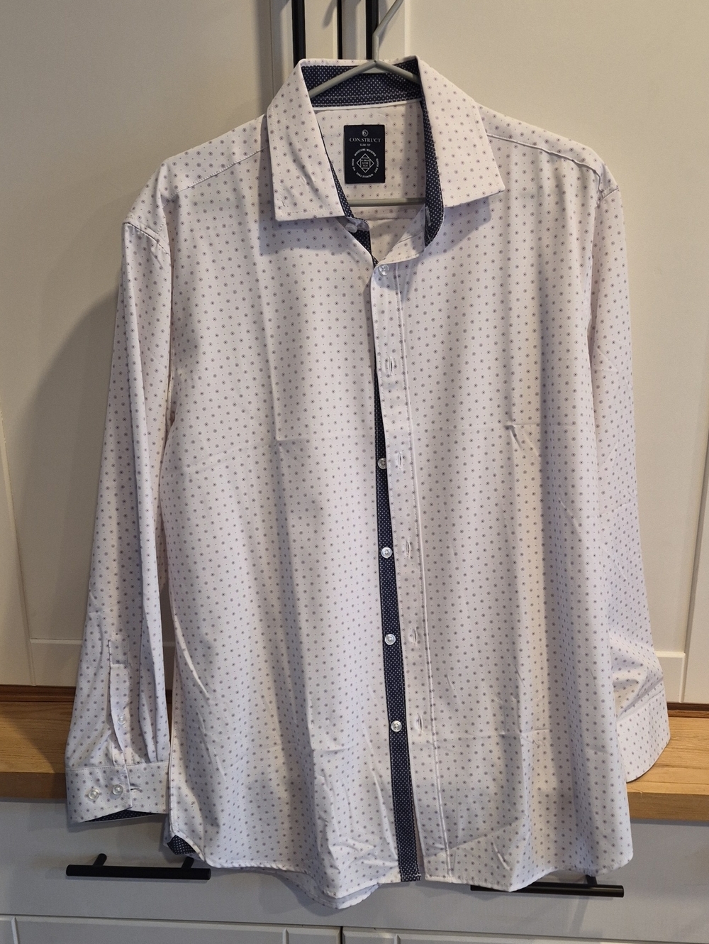 💙 Construct - Men's White Dot-Print Long Sleeve Shirt 16.5